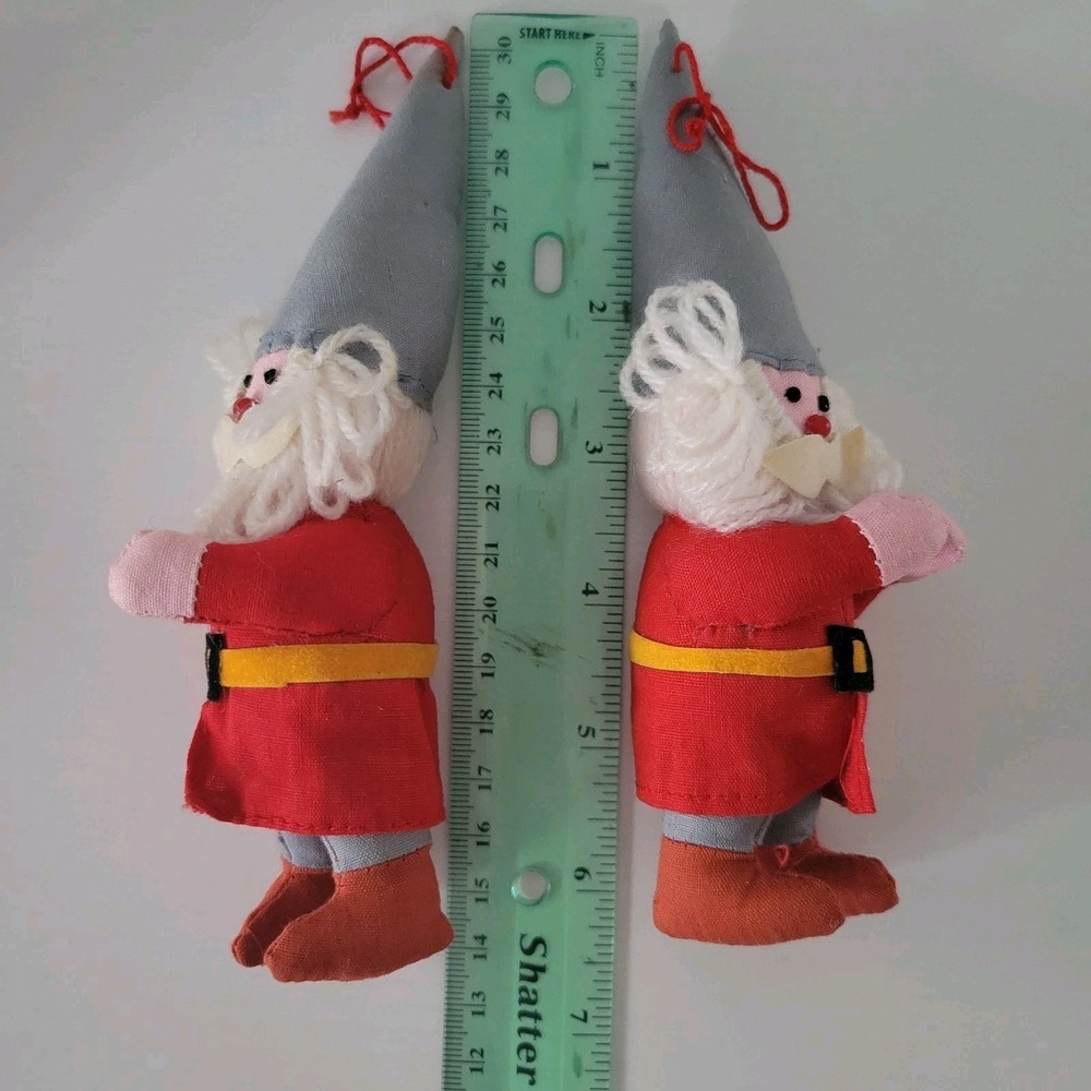Vtg Posable Santa Claus (2) Handcrafted Stuffed Pixie Yarn Beard Ornament 6" MCM - Picture 5 of 5